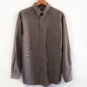 BRANDINI Brown Micro Plaid Button Down Shirt
